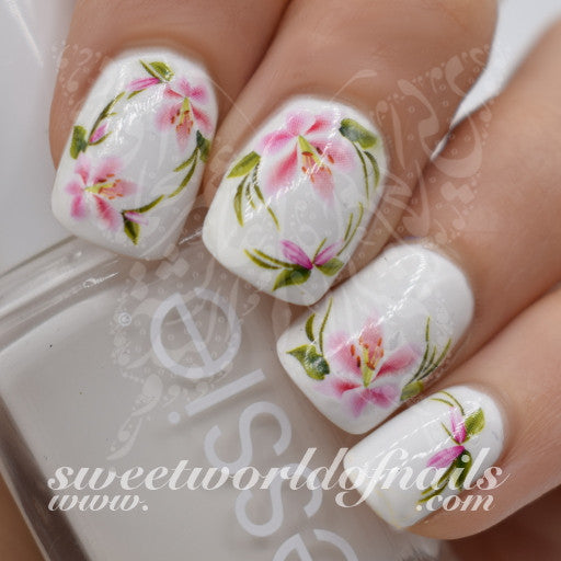 Flower Nail Art Pink Flower Nail Water Decals Wraps